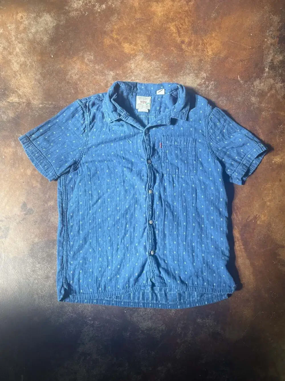 Levi's Strauss & Co. Relaxed Fit Blue Geometric Print Short Sleeve Camp Shirt